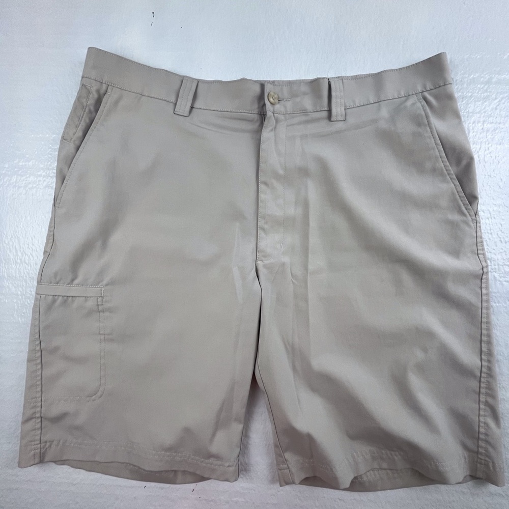 PGA Tour Golf Shorts 38 Pro Series Polyester Zip Cargo Beige Casual Men's